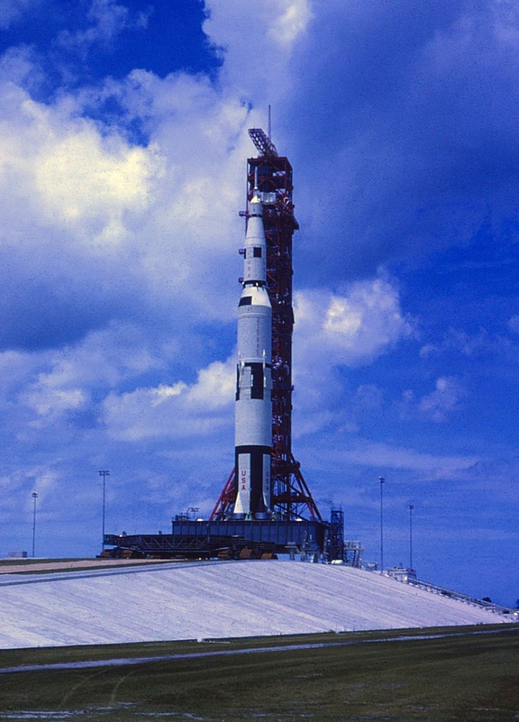 A full-size "fit-check" model of the Saturn V was complete except for fuel tanks.