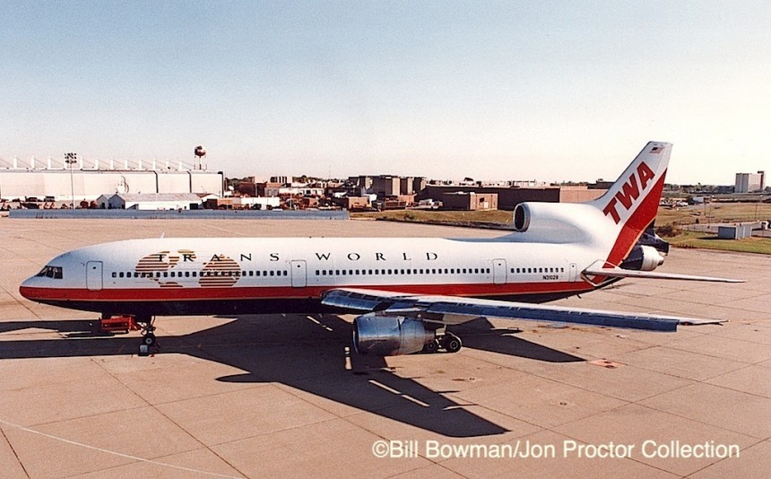 N31029 was the only L-1011 to wear TWA's final livery. It is seen at the airline's Kansas City overhaul base in November 1995, shortly after rollout from the paint hangar.
