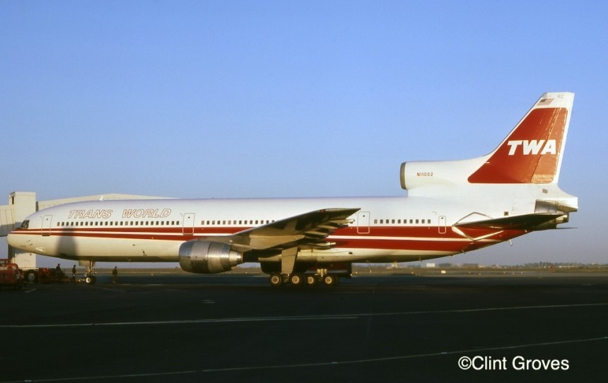 TWA adopted a new, double-stripe livery in 1976. The first TriStar so painted a year later was N11002, seen at San Francisco. 