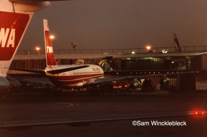 N18710 at JFK after operating the last regularly scheduled TWA 707 service.