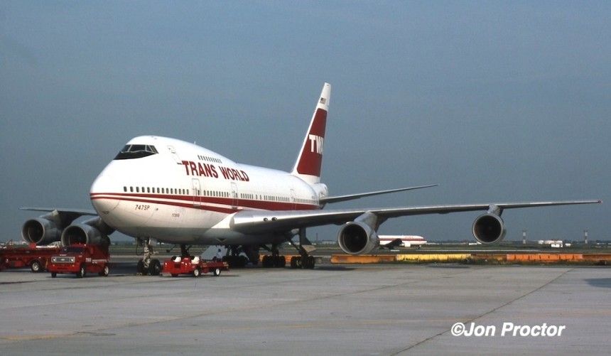 N57203, one of three TWA 747SPs, and the only one I ever worked, seen at JFK.